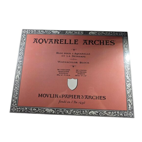 Arches Aquarelle Watercolor Block 12x16 140 Lb 100% Cotton Hot Pressed 20 Sheets - Picture 1 of 6